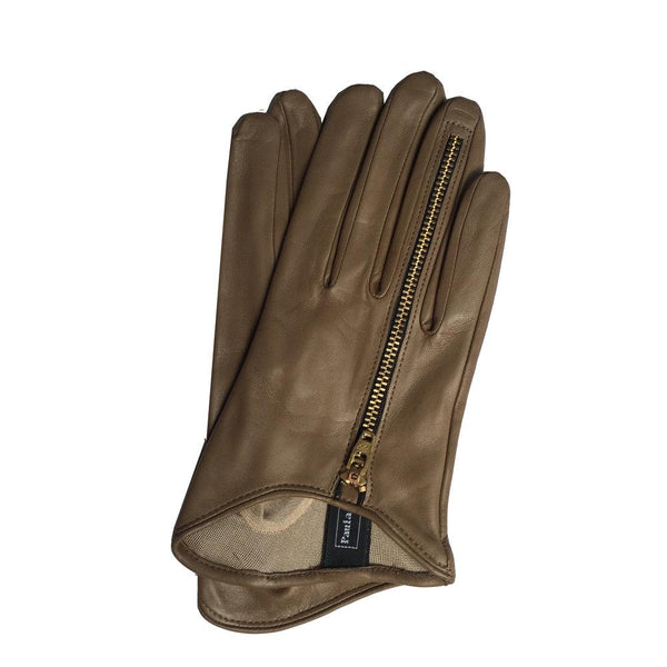 Jacqueline - Women's Silk Lined Leather Gloves with Zip Detail