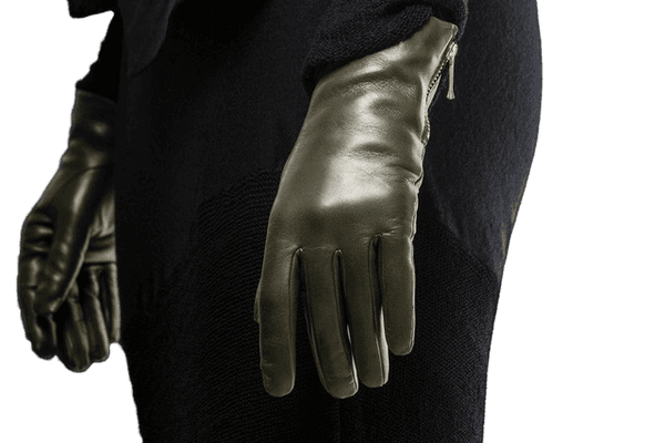 Jacqueline Backzip-Women's Cashmere Lined Leather Gloves with Zip Cuff